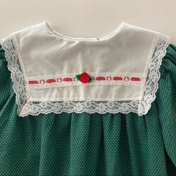 Vintage USA Girls Green Holiday Ruffle Lace Dress - Picture 2 of 11